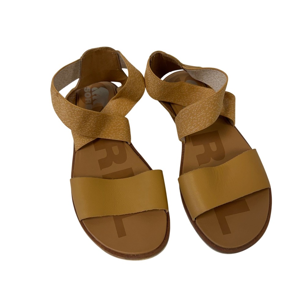 Sorel Womens Ella II Sandal Size 6 Tan Leather Elastic Cross Strap NL4041-246